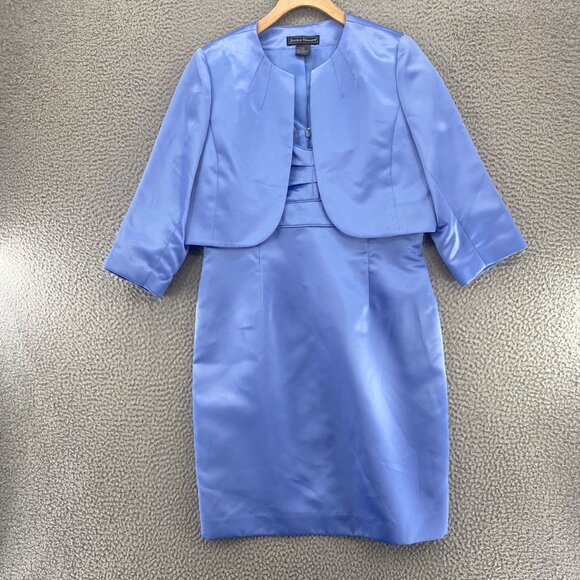 Jessica Howard Dress Women 12 Petite Blue Satin Jacket Shrug Sheath 2 Piece NWT - Picture 1 of 16